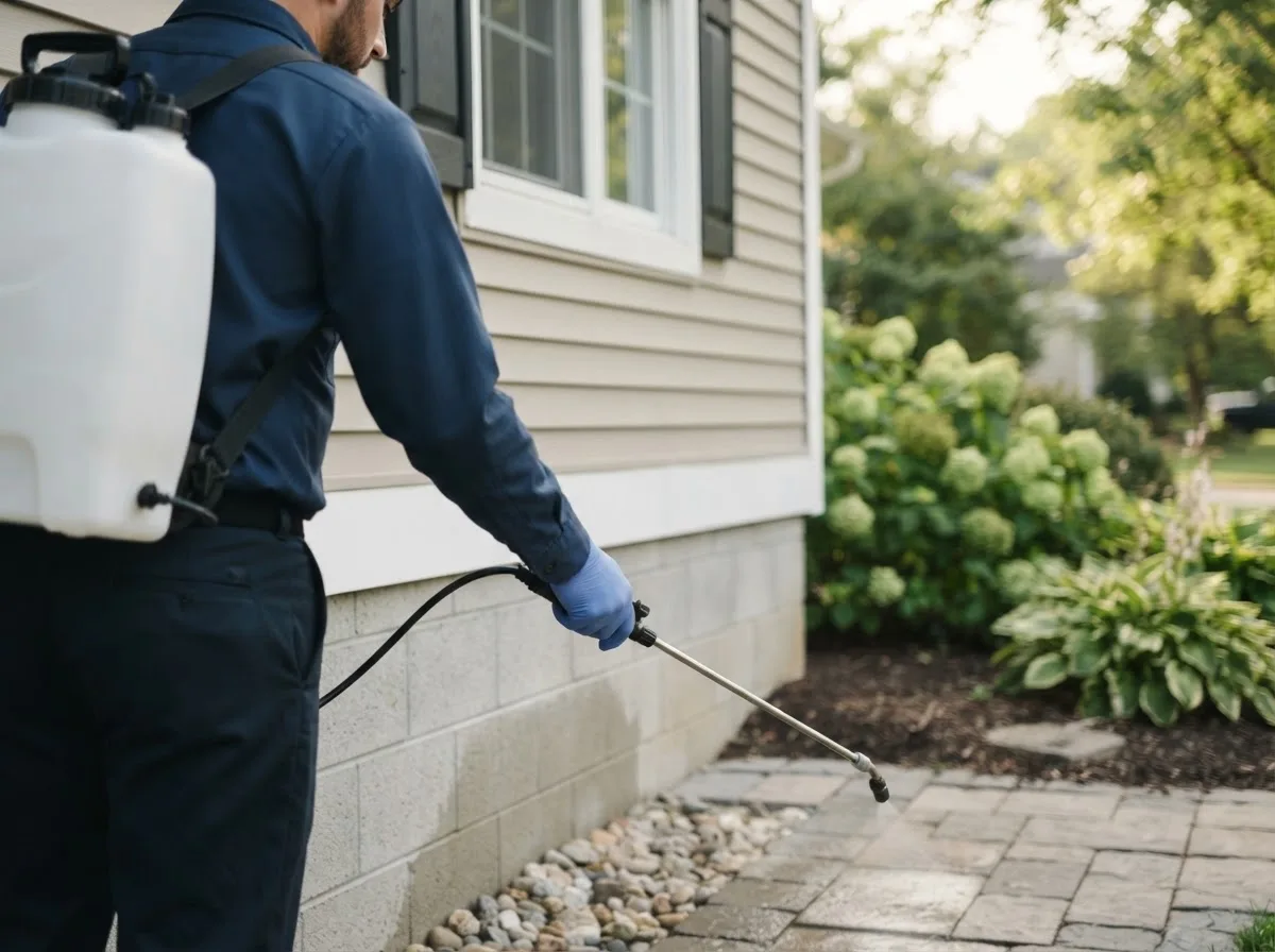 Pest control technician inspecting a home in Byron, MI